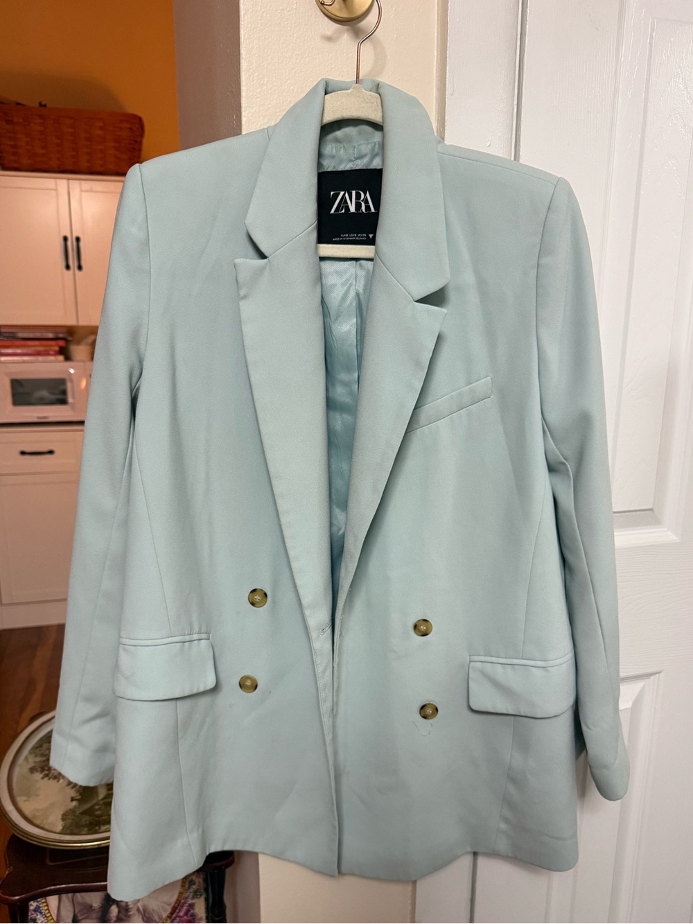 Zara Women's Double-Breasted Mint Blazer